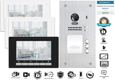 Preview: 3Familienhaus Video Türsprechanlage Unterputz ZD17+ZD607 2Megapixel Fischaugenkamera